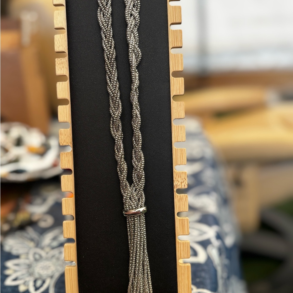 Fabulous Silver Braided Necklace with a fun tassel